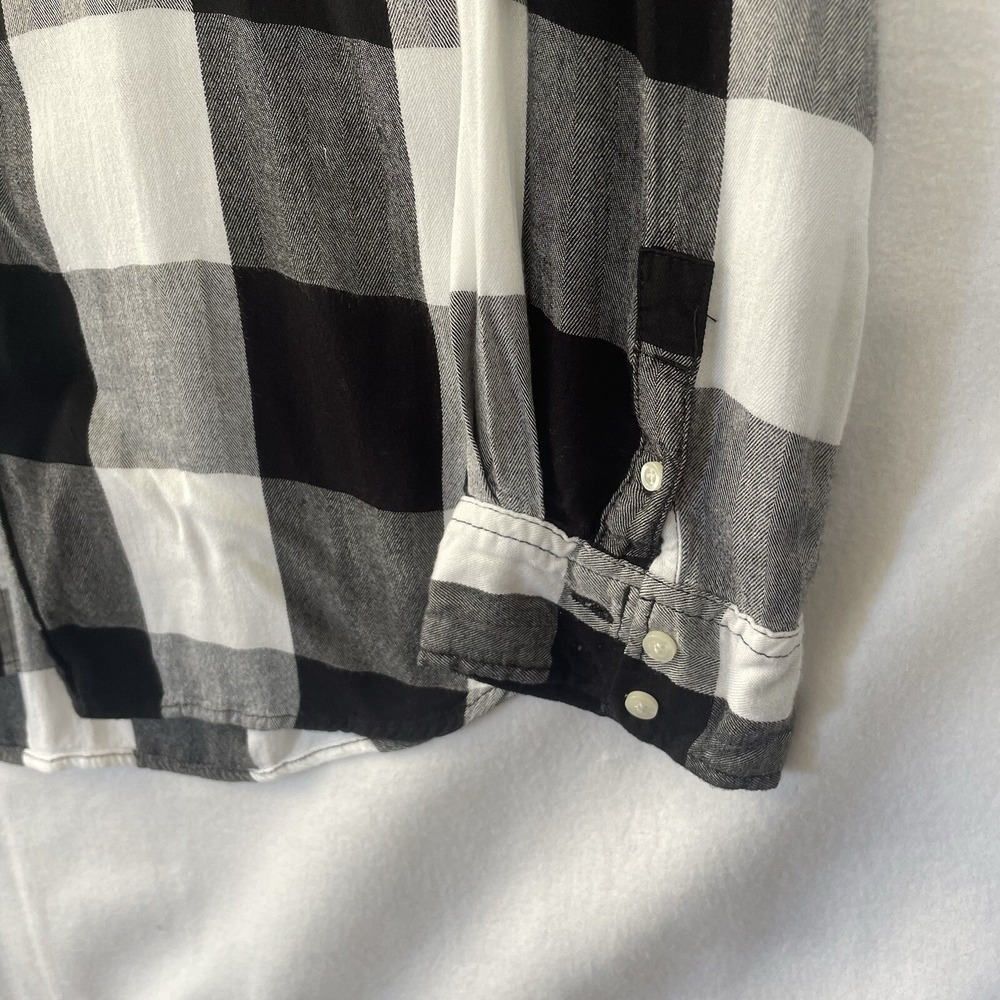Stylus Plaid Button Down Shirt Womens XL Black White‎ Rayon Buffalo Check - Picture 3 of 8